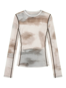 Smudge printed mesh long sleeve T-shirt Khaki product cutout
