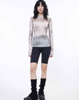 Smudge - printed mesh slightly see - through long - sleeved T-shirt for women - variant_title