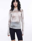 Smudge - printed mesh slightly see - through long - sleeved T-shirt for women - variant_title