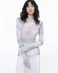 Smudge - printed mesh slightly see - through long - sleeved T-shirt for women - variant_title
