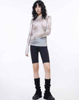 Smudge - printed mesh slightly see - through long - sleeved T-shirt for women - variant_title