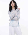 Smudge - printed mesh slightly see - through long - sleeved T-shirt for women - variant_title