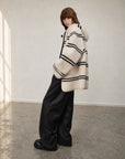 Firelady Fur Snowy New Year white black striped lamb wool jacket side model view