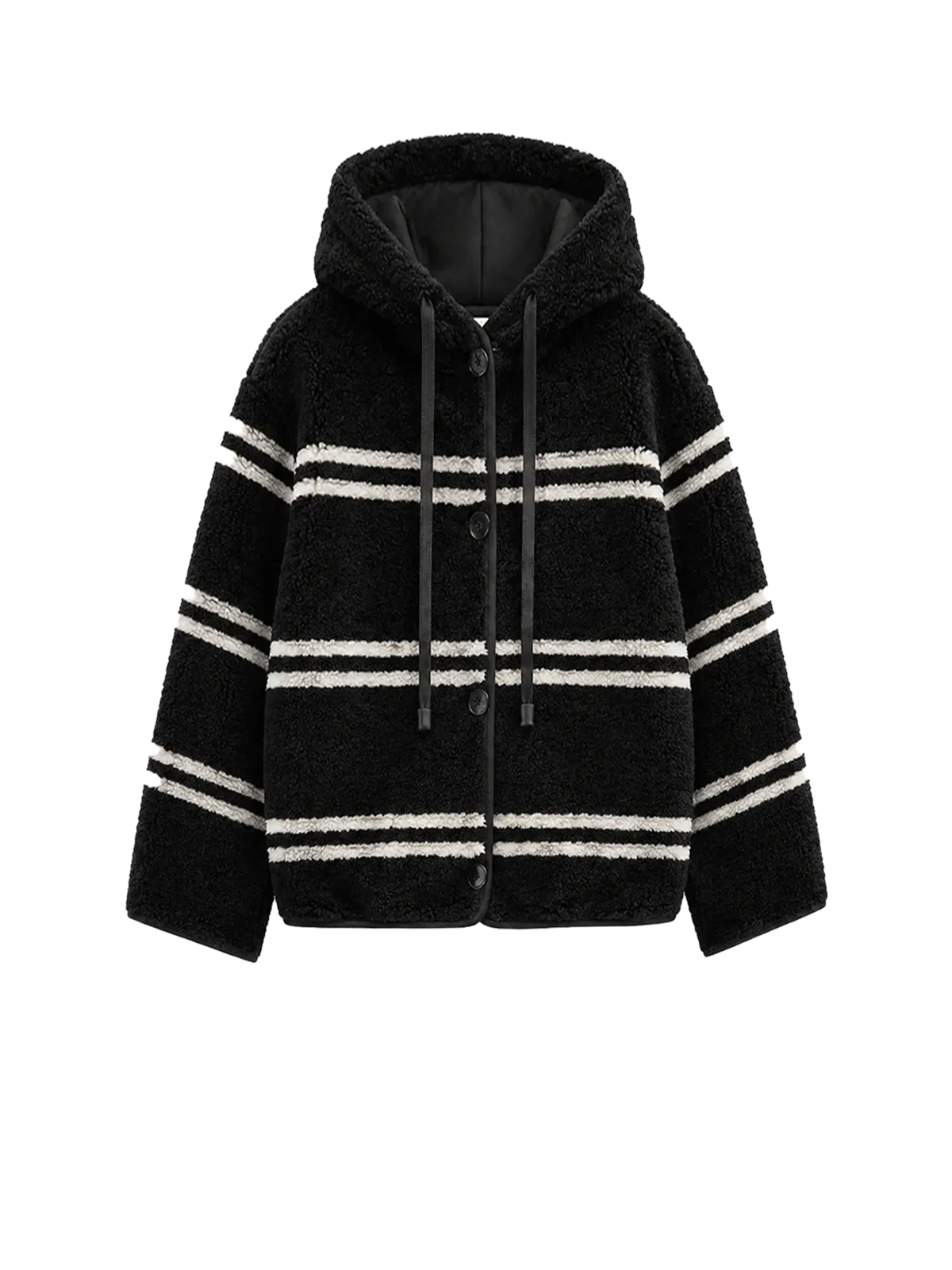 Firelady Fur Snowy New Year black white striped lamb wool hooded jacket product cutout