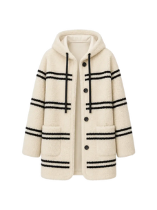 Firelady Fur Snowy New Year white black striped lamb wool hooded jacket product cutout