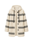 Firelady Fur Snowy New Year white black striped lamb wool hooded jacket product cutout