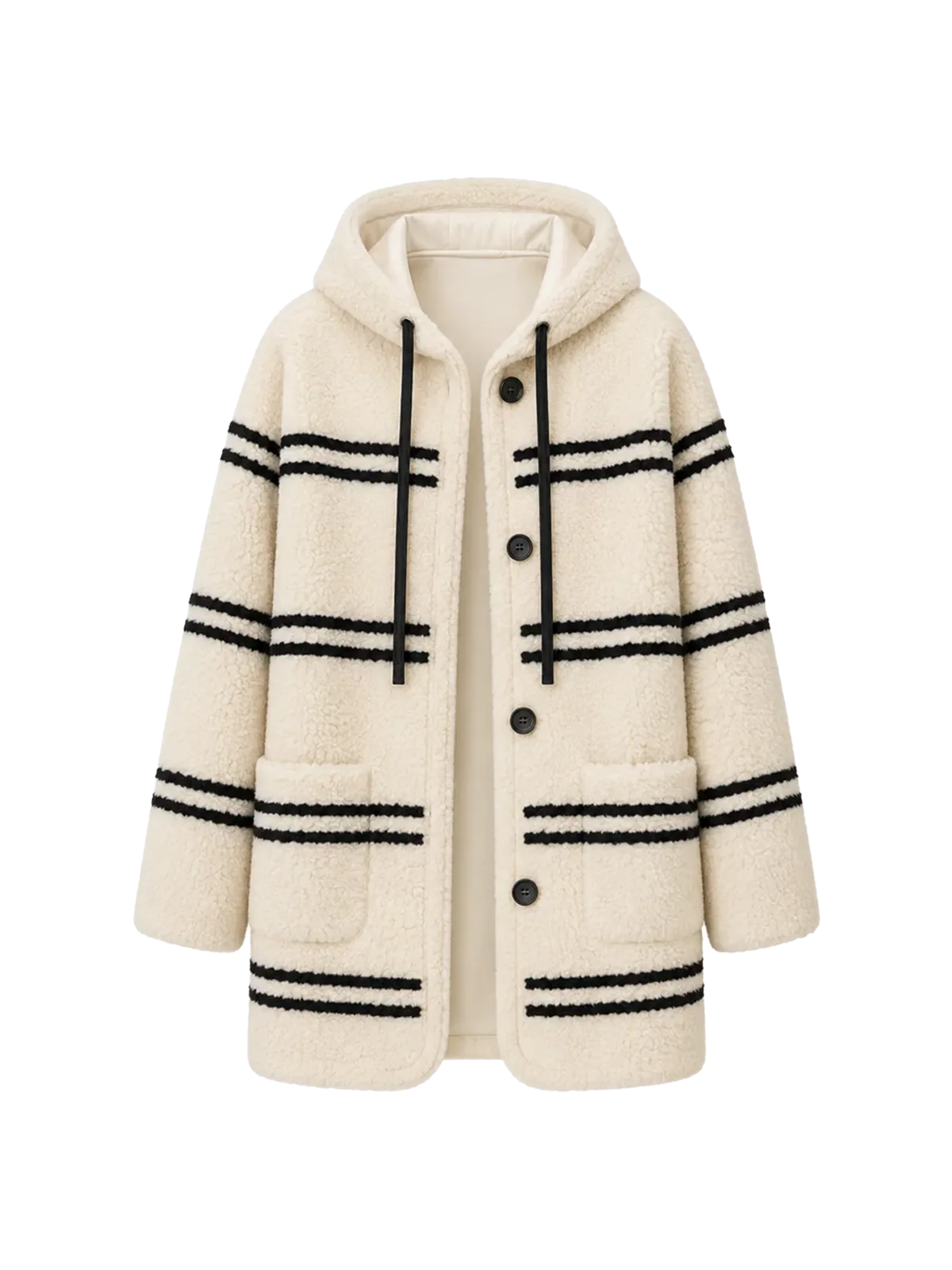 Firelady Fur Snowy New Year white black striped lamb wool hooded jacket product cutout