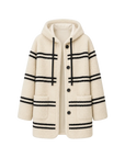 Firelady Fur Snowy New Year white black striped lamb wool hooded jacket product cutout