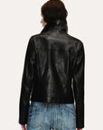 Soft Lightweight Fit cropped lambskin moto jacket - Black back model view