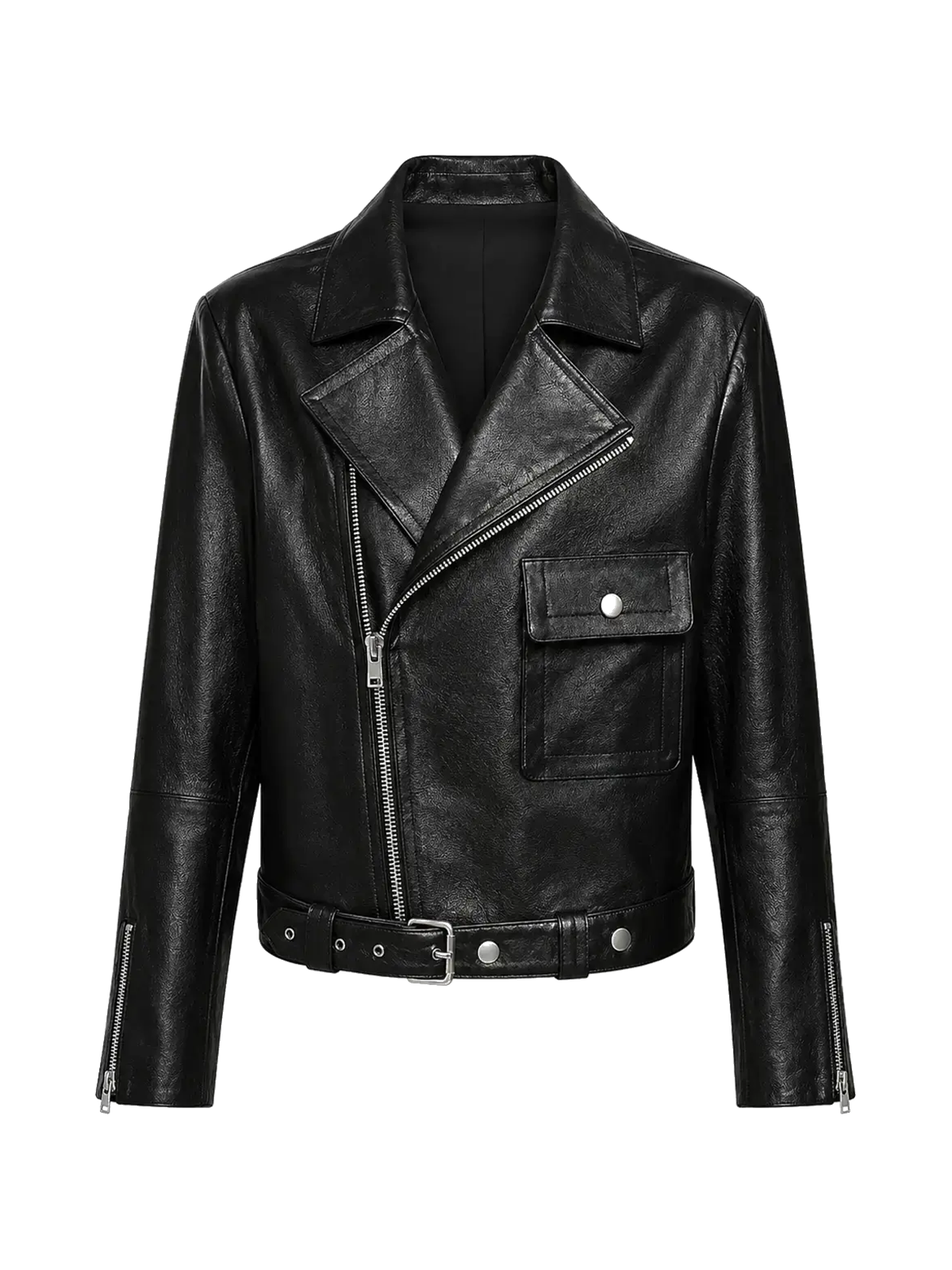 Soft Lightweight Fit cropped lambskin moto jacket - Black transparent product cutout