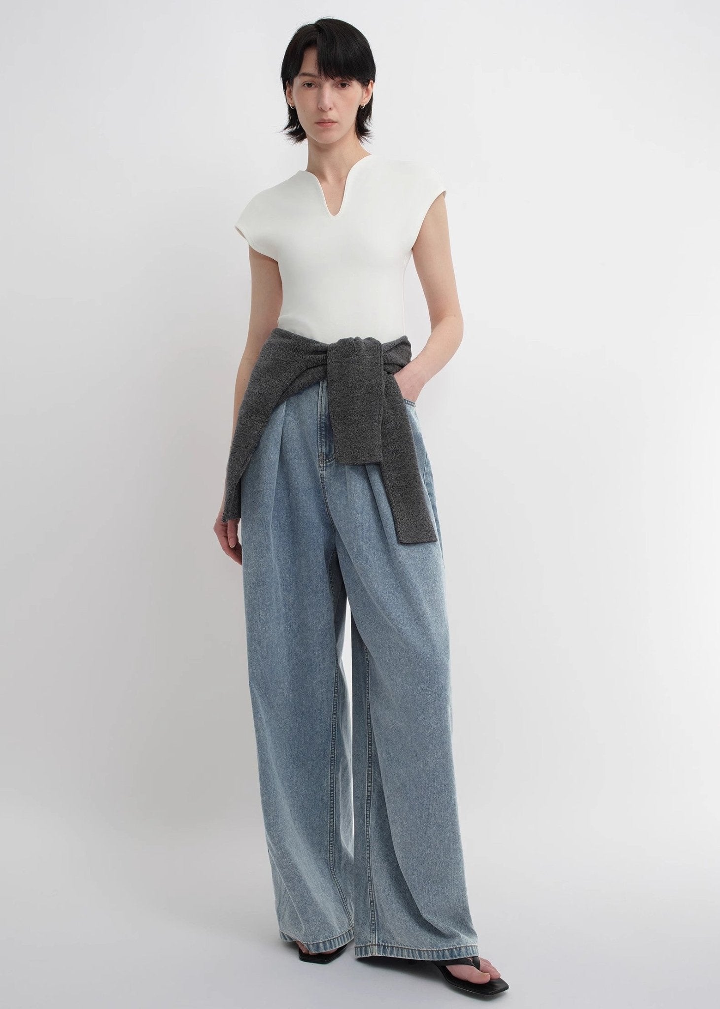 Soft Tencel Cotton Light Structure Pleated Loose Straight Wide Leg Jeans for Women - variant_title