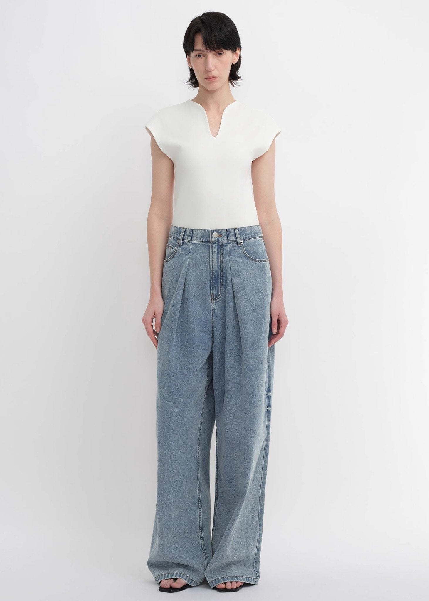 Soft Tencel Cotton Light Structure Pleated Loose Straight Wide Leg Jeans for Women - variant_title