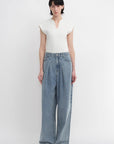 Soft Tencel Cotton Light Structure Pleated Loose Straight Wide Leg Jeans for Women - variant_title