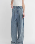 Soft Tencel Cotton Light Structure Pleated Loose Straight Wide Leg Jeans for Women - variant_title