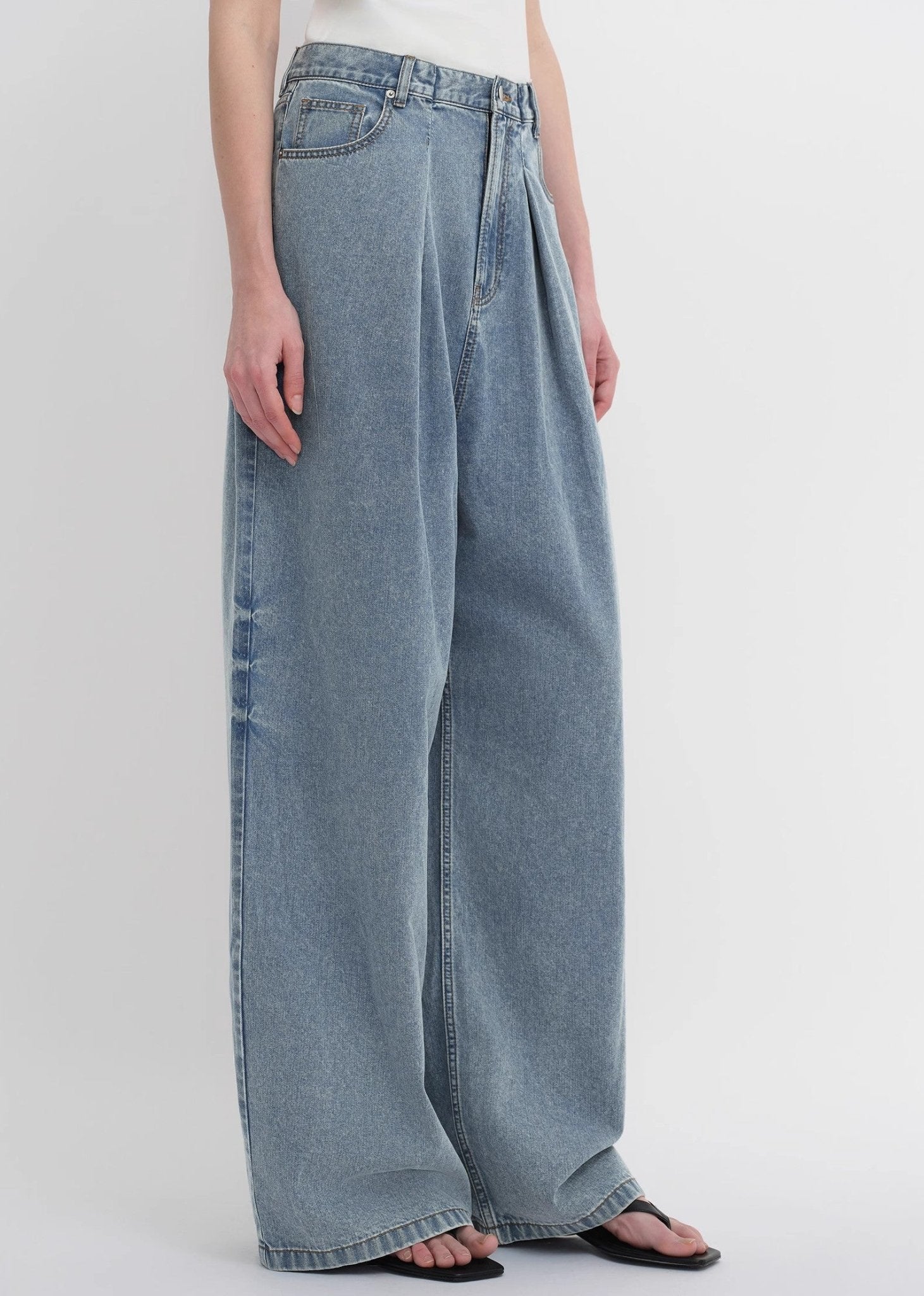 Soft Tencel Cotton Light Structure Pleated Loose Straight Wide Leg Jeans for Women - variant_title