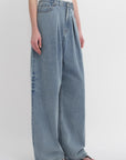Soft Tencel Cotton Light Structure Pleated Loose Straight Wide Leg Jeans for Women - variant_title