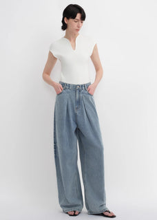 Soft Tencel Cotton Light Structure Pleated Loose Straight Wide Leg Jeans for Women - variant_title