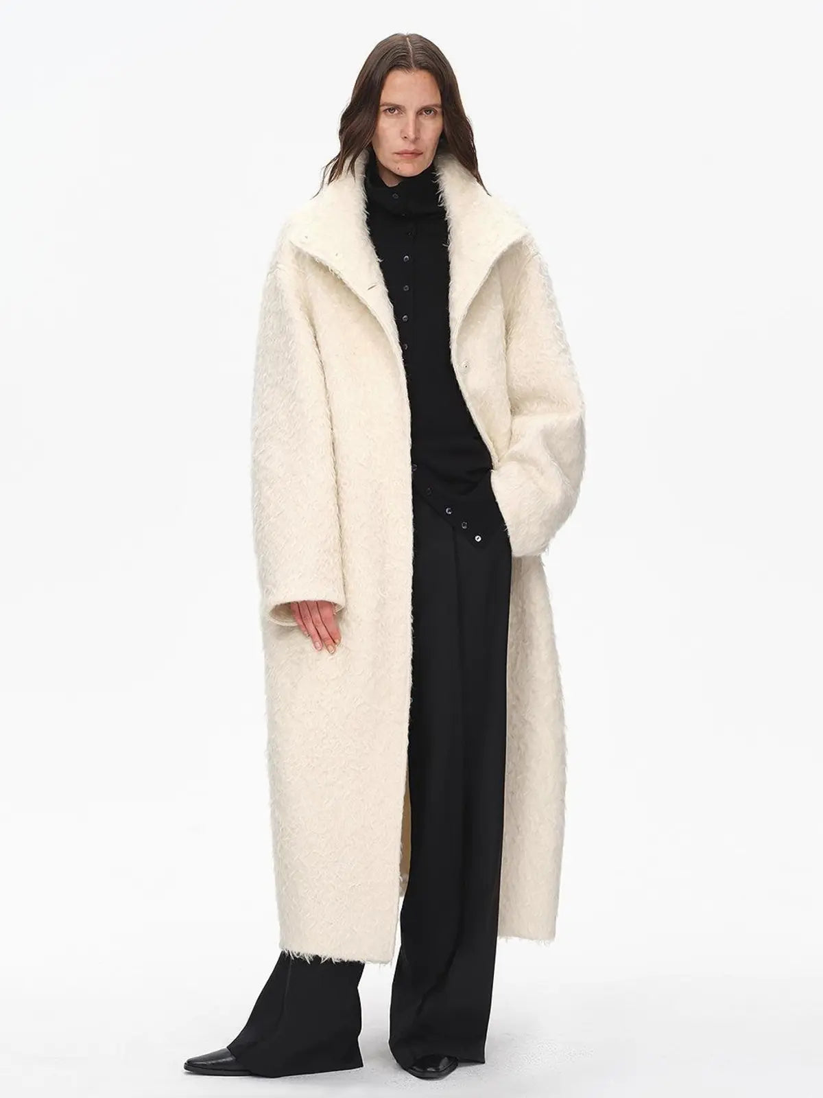 Song of Snowland mohair wool stand collar coat product image 02