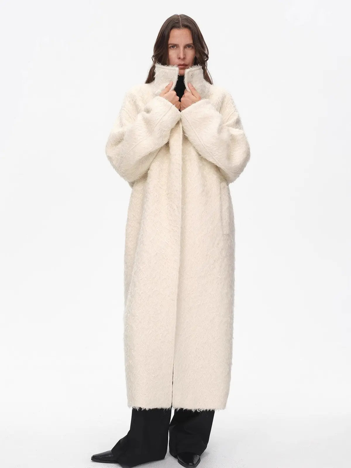 Song of Snowland mohair wool stand collar coat product image 08