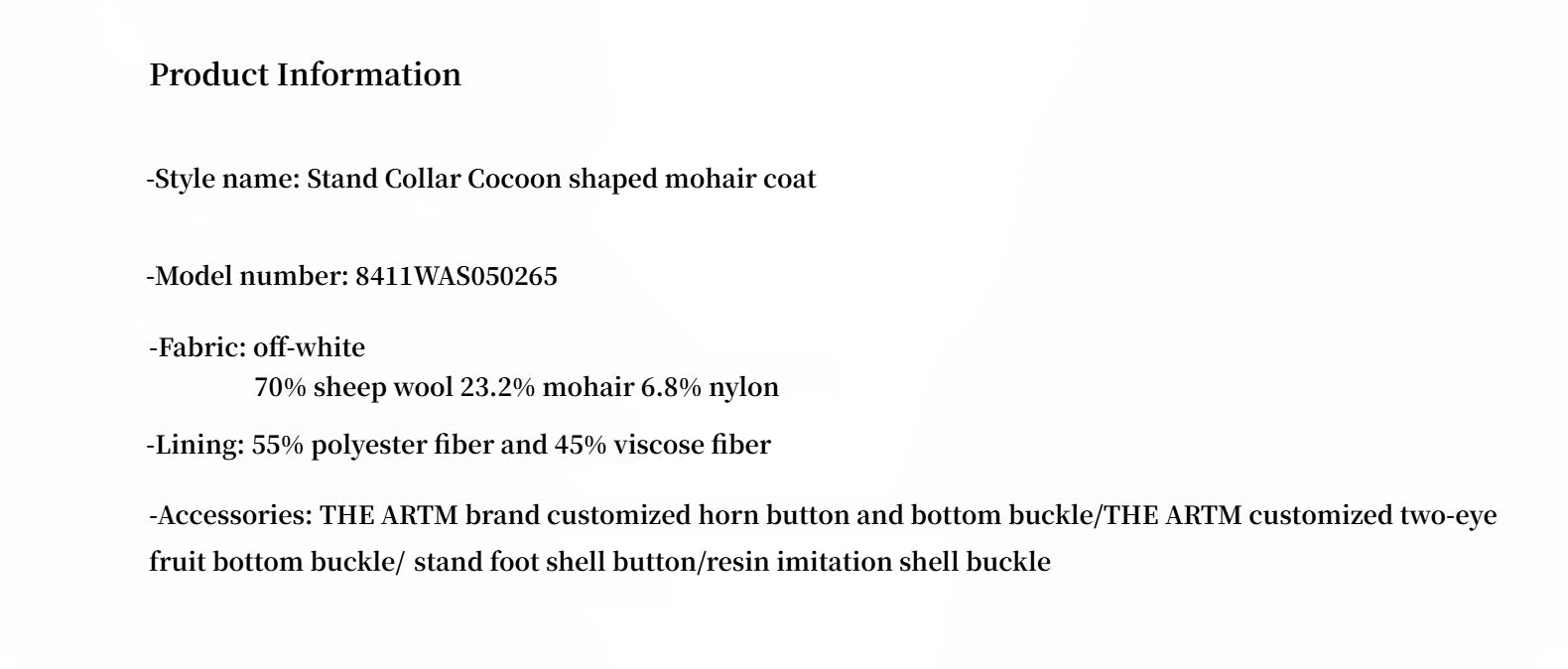 "Song of Snowland"Women's mohair wool stand collar coat autumn and winter loose woolen coat - variant_title