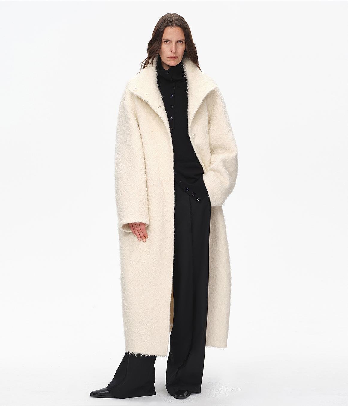 "Song of Snowland"Women's mohair wool stand collar coat autumn and winter loose woolen coat - variant_title
