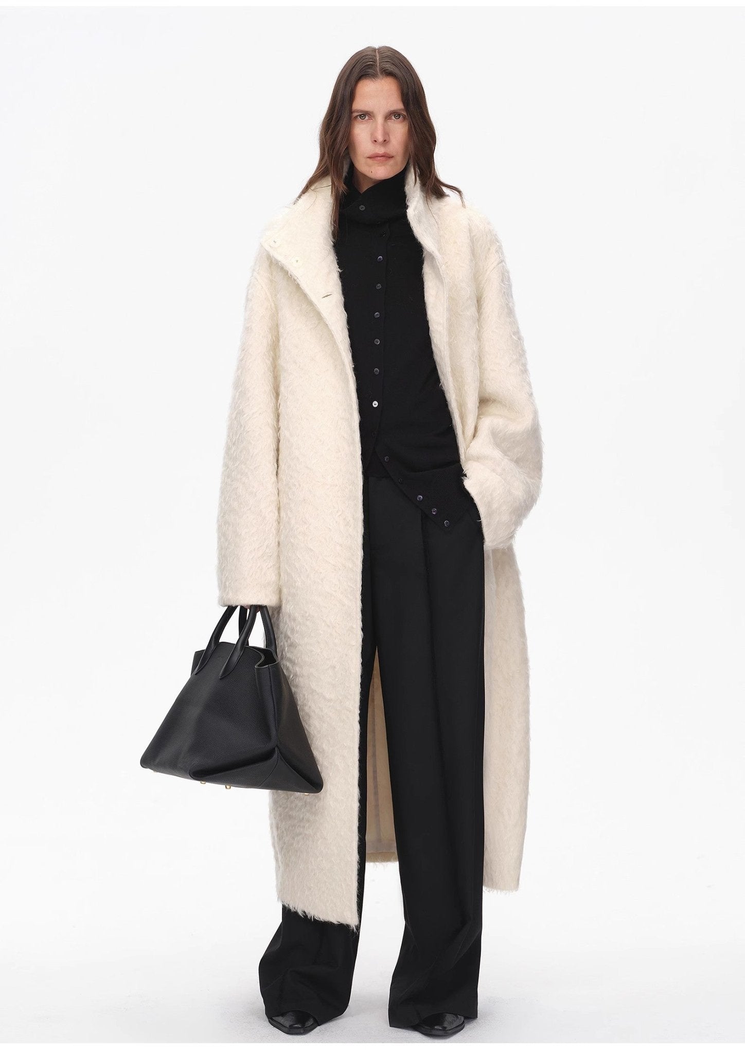 "Song of Snowland"Women's mohair wool stand collar coat autumn and winter loose woolen coat - variant_title