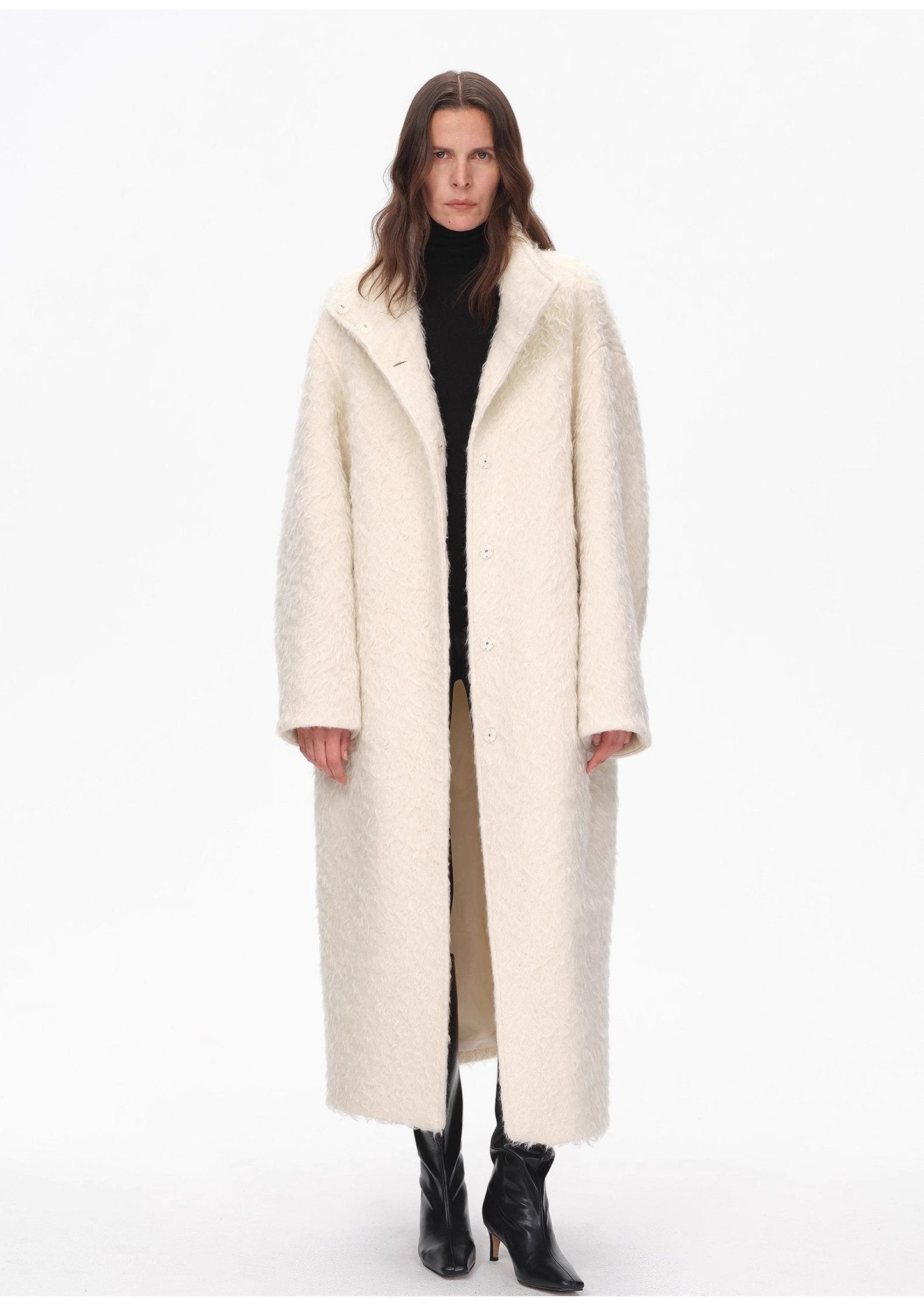 "Song of Snowland"Women's mohair wool stand collar coat autumn and winter loose woolen coat - variant_title