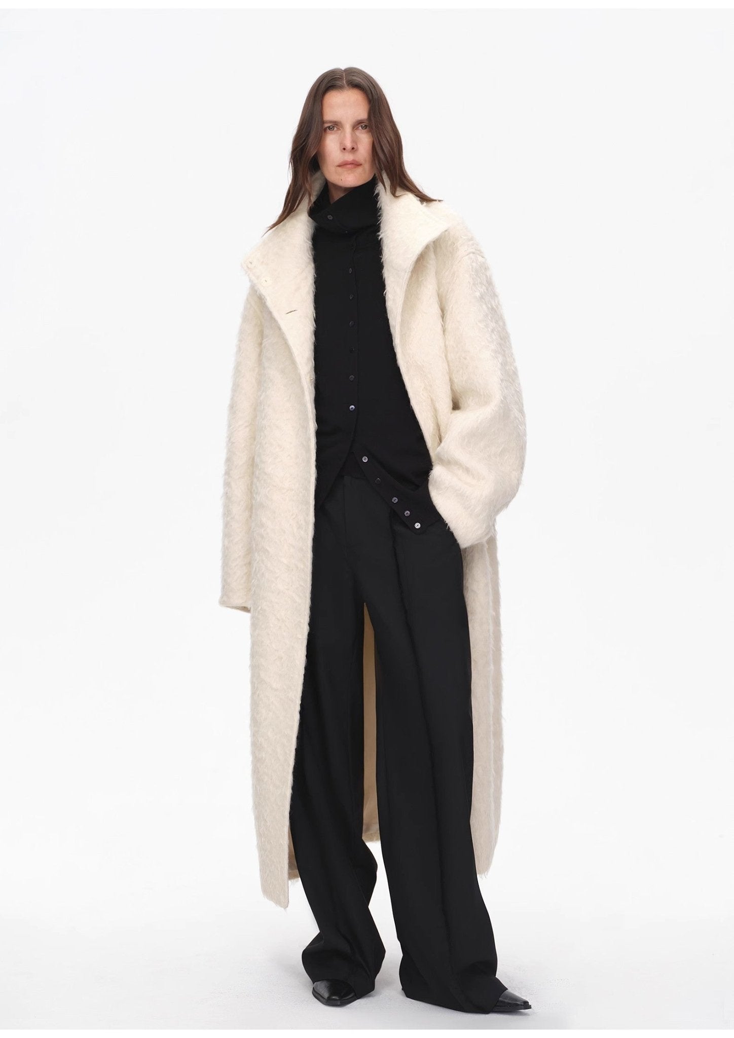 "Song of Snowland"Women's mohair wool stand collar coat autumn and winter loose woolen coat - variant_title