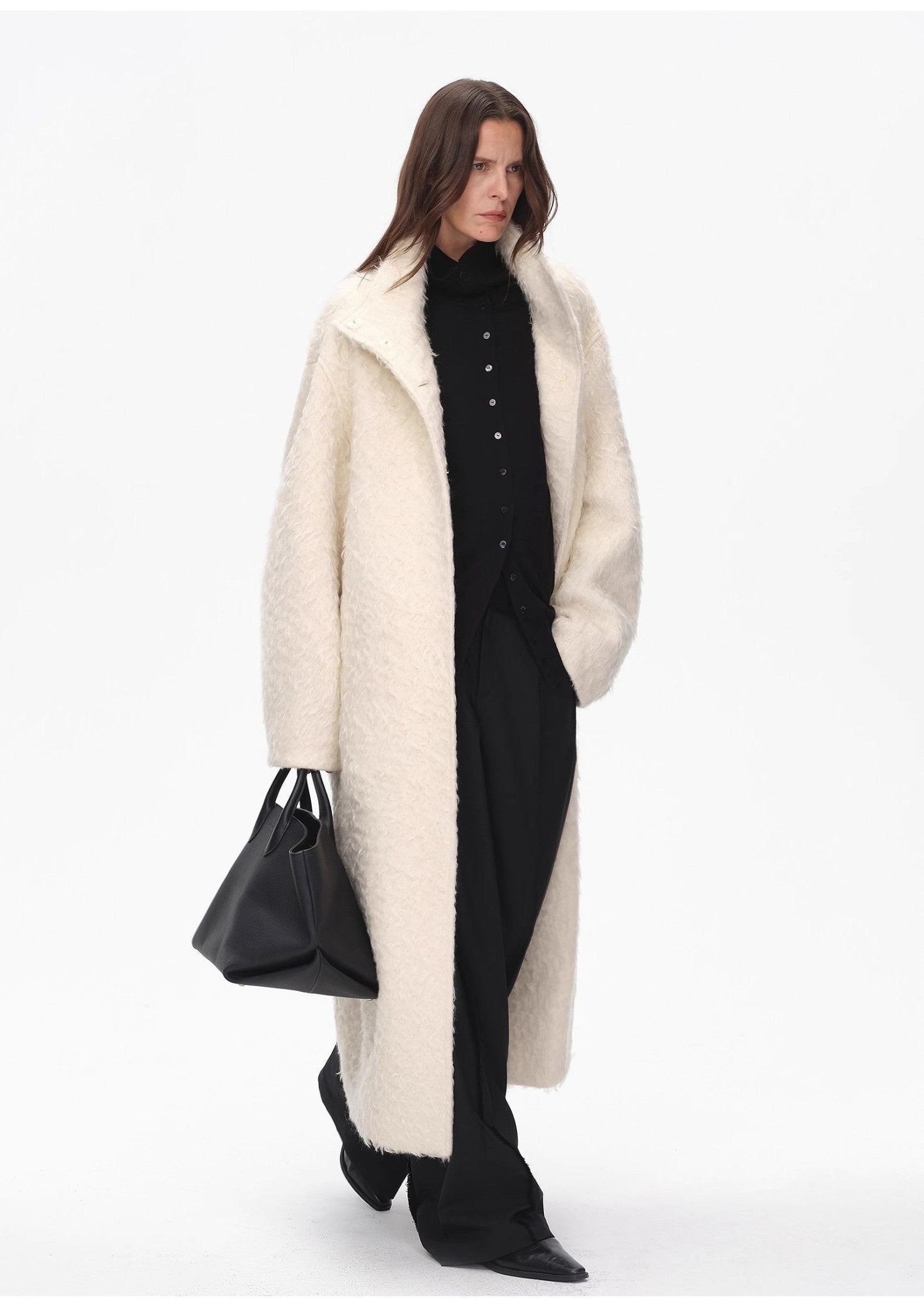 "Song of Snowland"Women's mohair wool stand collar coat autumn and winter loose woolen coat - variant_title