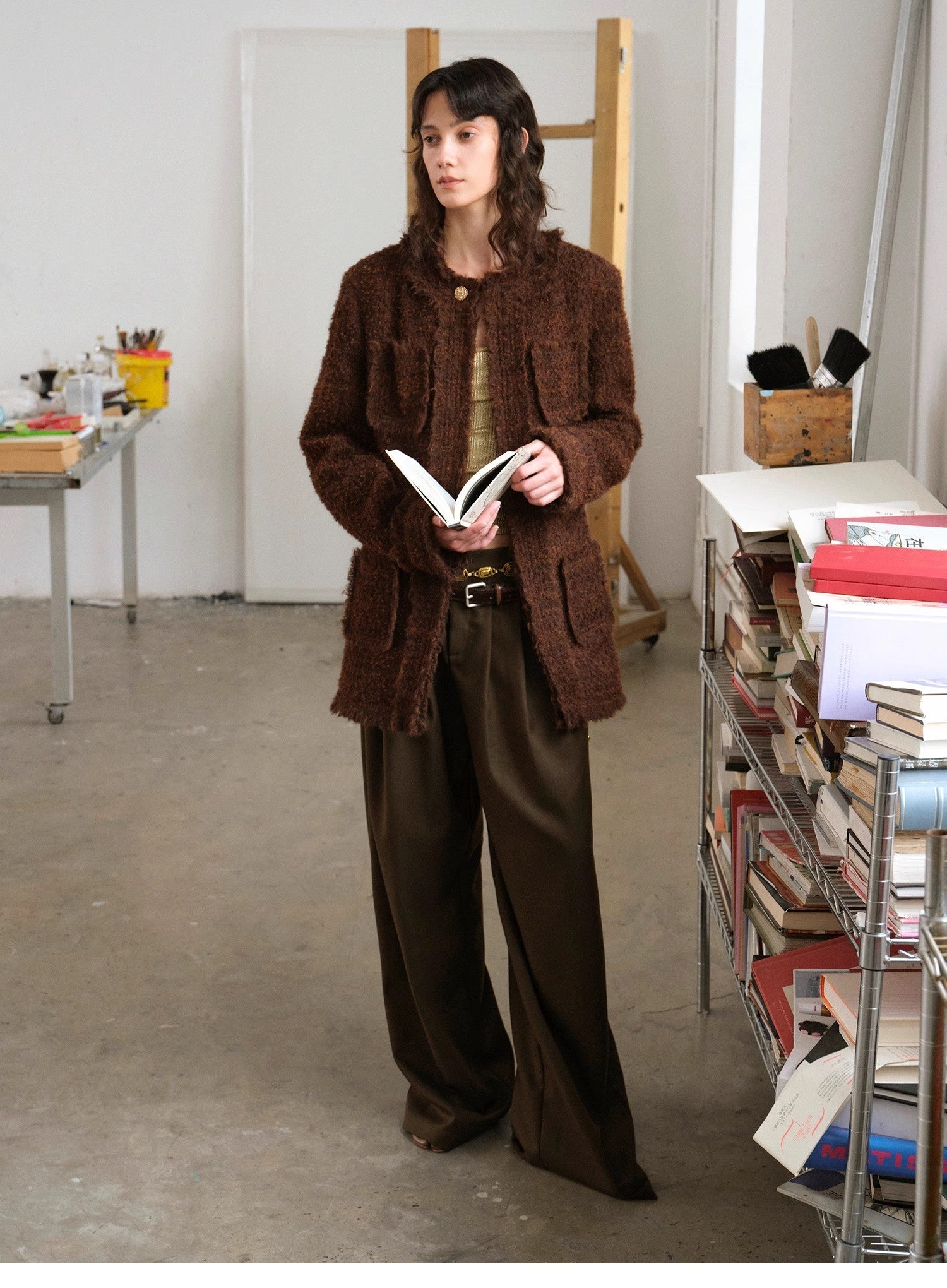 "Sophisticated Lady" Italian Imported Haute Couture Tailored Tweed Jacket with Gold Buttons for Women - variant_title