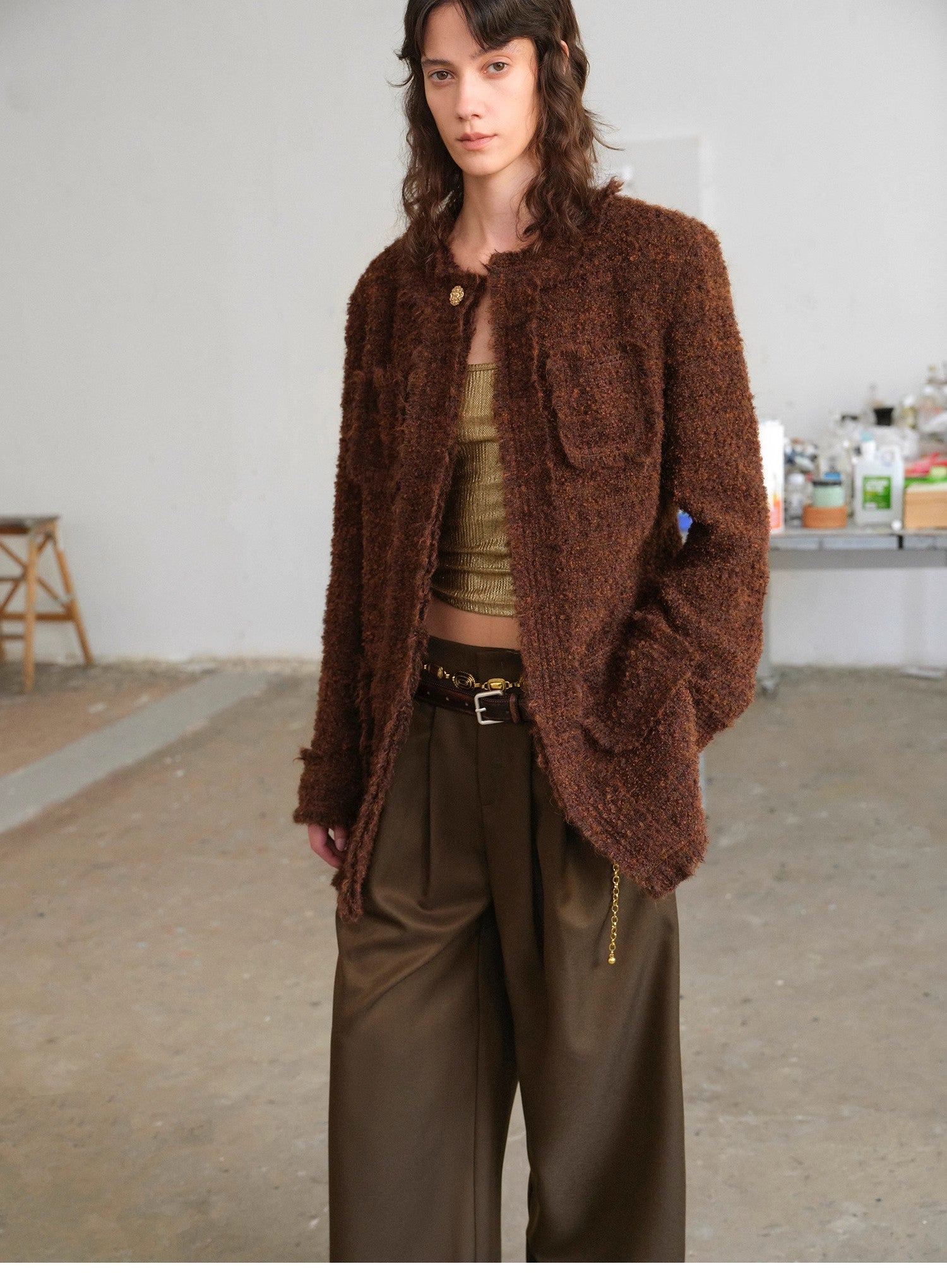 "Sophisticated Lady" Italian Imported Haute Couture Tailored Tweed Jacket with Gold Buttons for Women - variant_title