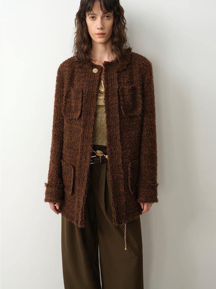 "Sophisticated Lady" Italian Imported Haute Couture Tailored Tweed Jacket with Gold Buttons for Women - variant_title