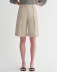 Sophisticated linen waistless pleated wide - leg cropped pants for women, featuring architectural silhouette, textured side pockets - variant_title