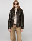 Firelady Fur South City Old Lane vintage aviator leather jacket styled front view