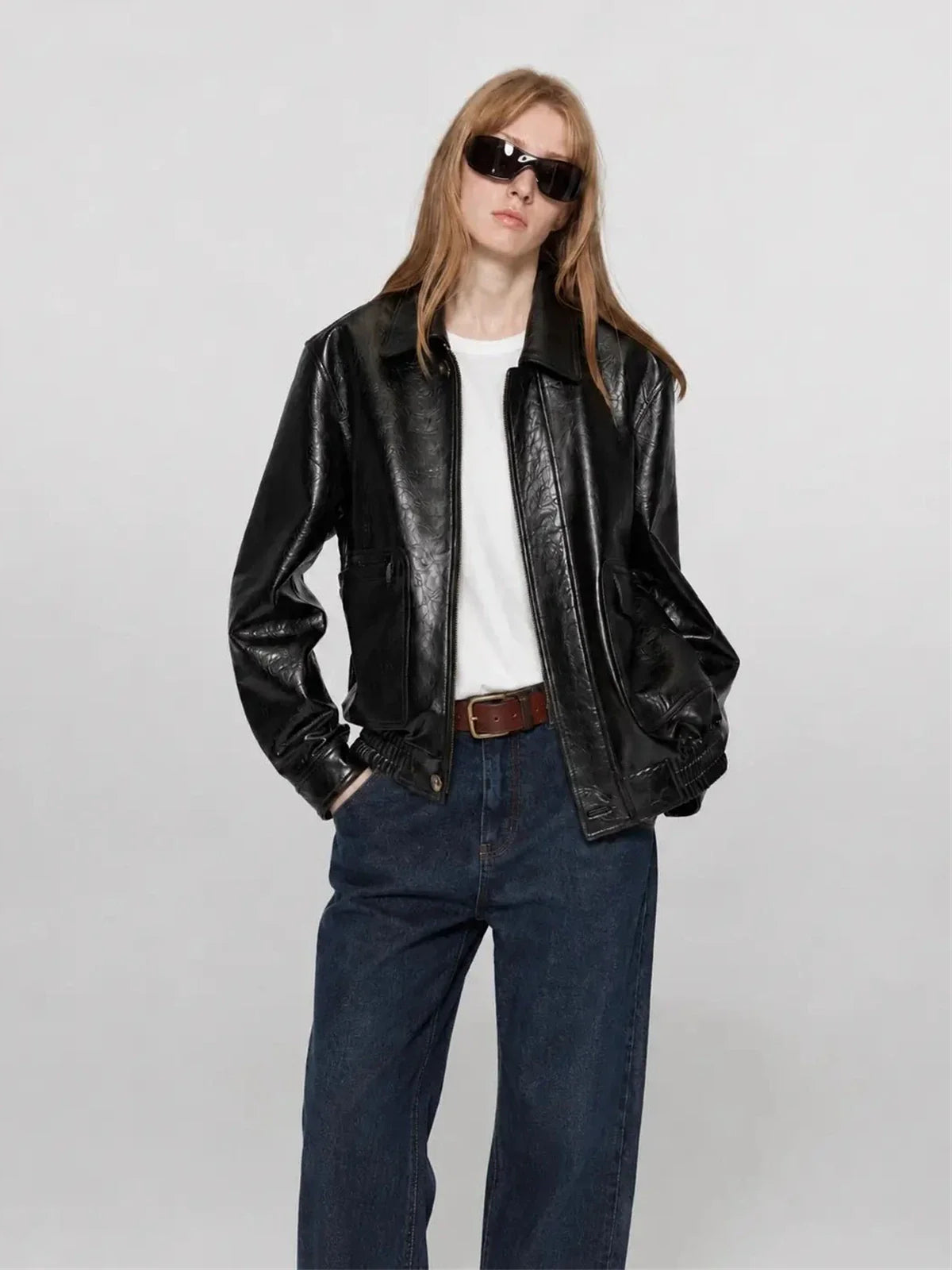 Firelady Fur South City Old Lane black aviator leather jacket front view