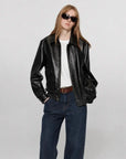 Firelady Fur South City Old Lane black aviator leather jacket front view