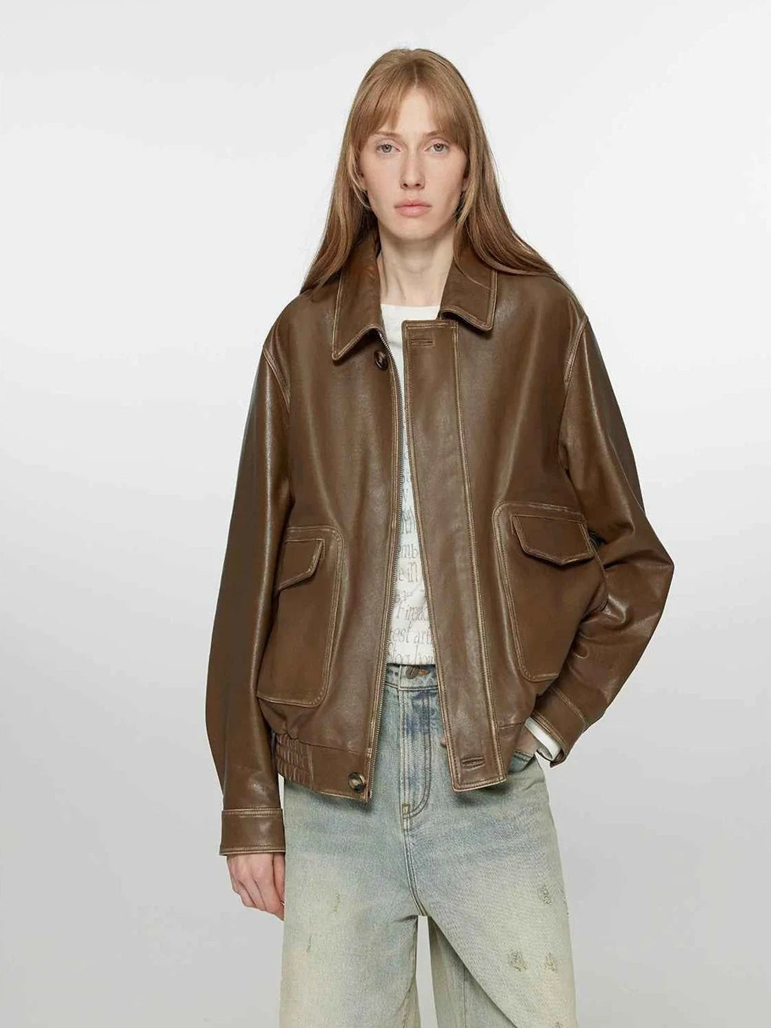 Firelady Fur South City Old Lane brown green aviator leather jacket product cutout