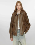 Firelady Fur South City Old Lane brown green aviator leather jacket product cutout