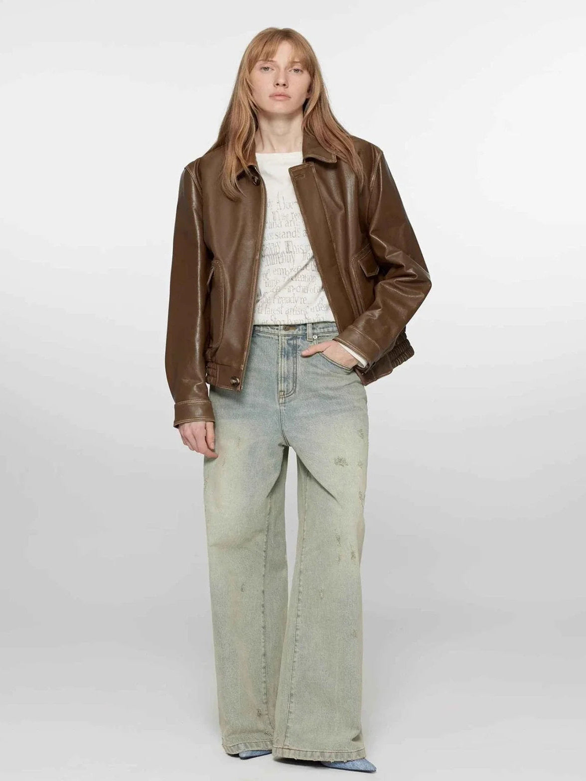 Firelady Fur South City Old Lane vintage brown aviator leather jacket side view