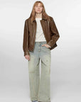 Firelady Fur South City Old Lane vintage brown aviator leather jacket side view