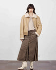 Speedy Flow apricot ash shearling jacket full-length styling view