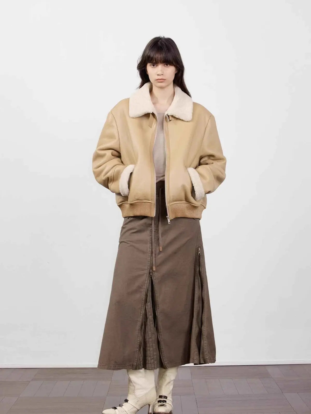 Speedy Flow apricot ash motorcycle shearling jacket relaxed model view