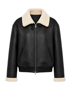 Speedy Flow blue Merino shearling motorcycle jacket front product view