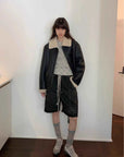 Speedy Flow blue Merino shearling jacket full-length model view