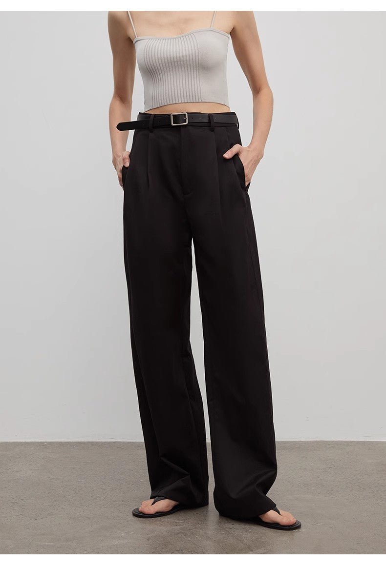 Spliced double - pleat wide - leg trousers straight - leg trousers for women - variant_title