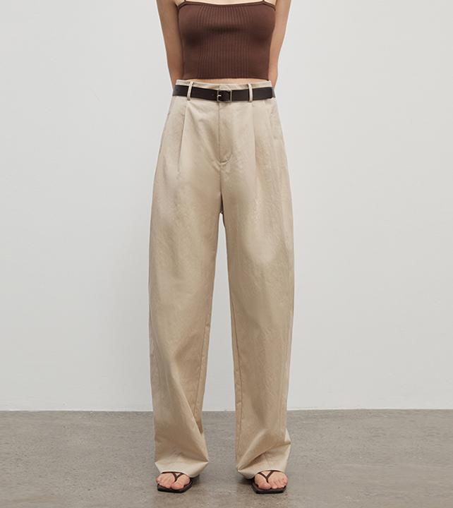 Spliced double - pleat wide - leg trousers straight - leg trousers for women - variant_title