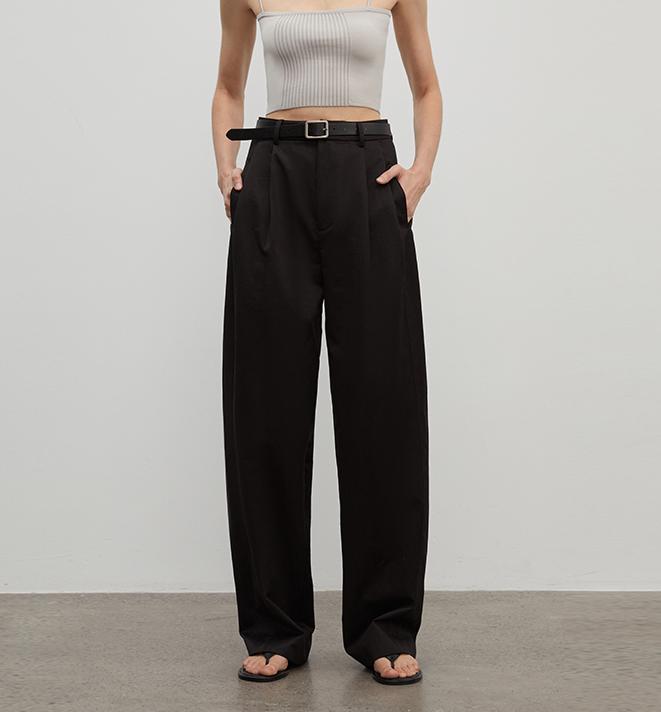 Spliced double - pleat wide - leg trousers straight - leg trousers for women - variant_title