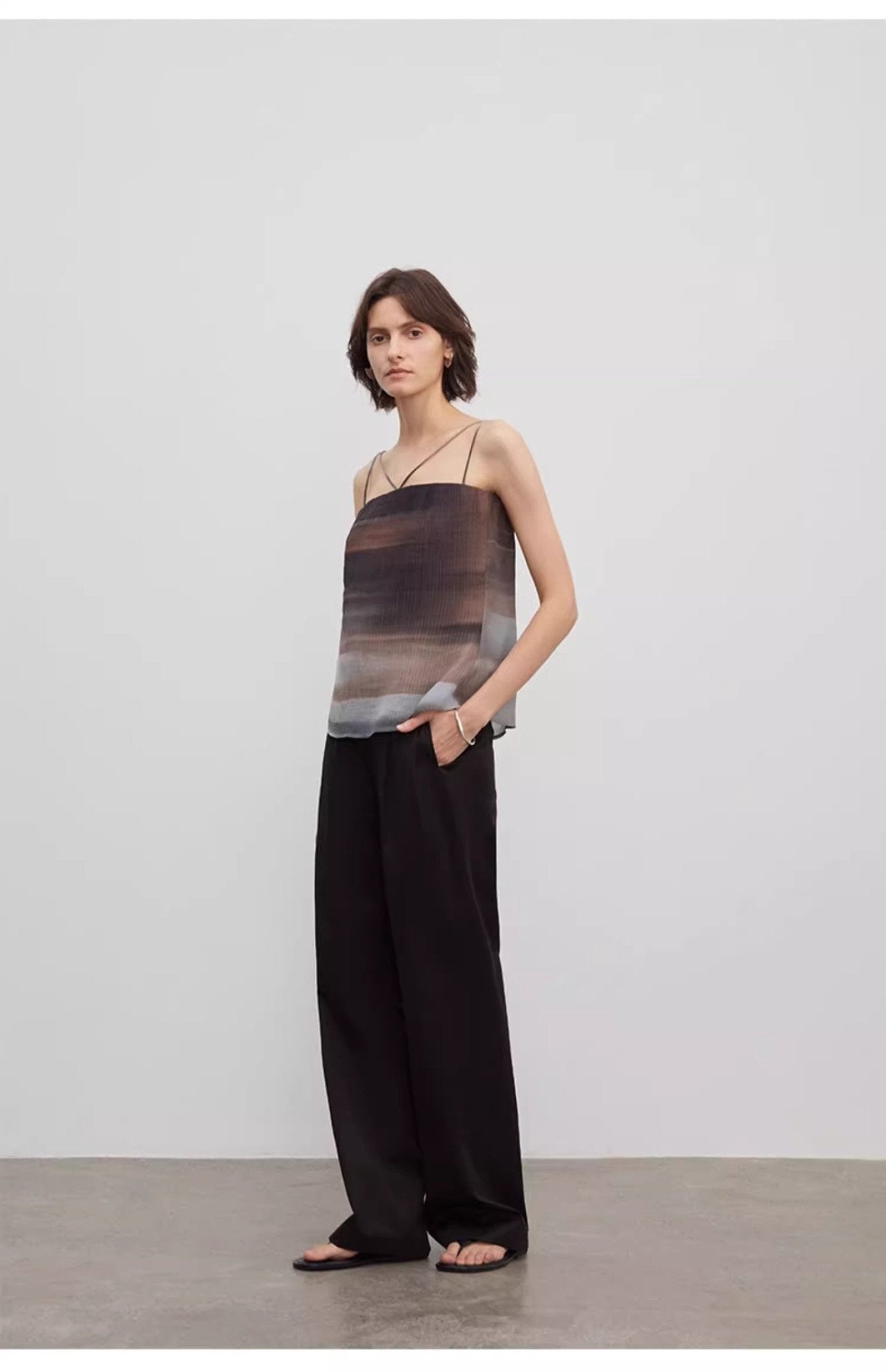 Spliced double - pleat wide - leg trousers straight - leg trousers for women - variant_title