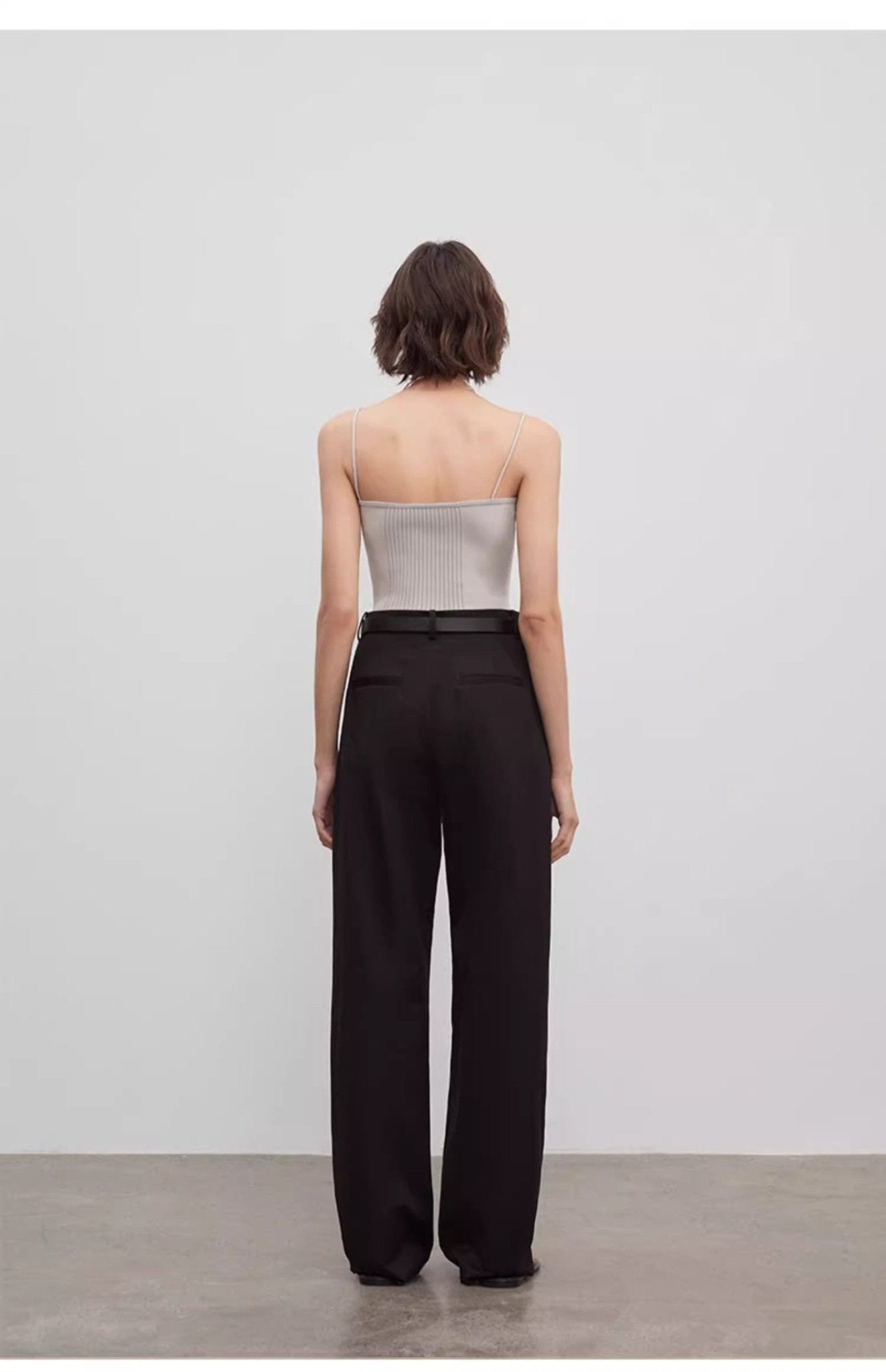 Spliced double - pleat wide - leg trousers straight - leg trousers for women - variant_title