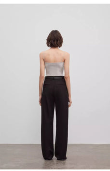 Spliced double - pleat wide - leg trousers straight - leg trousers for women - variant_title